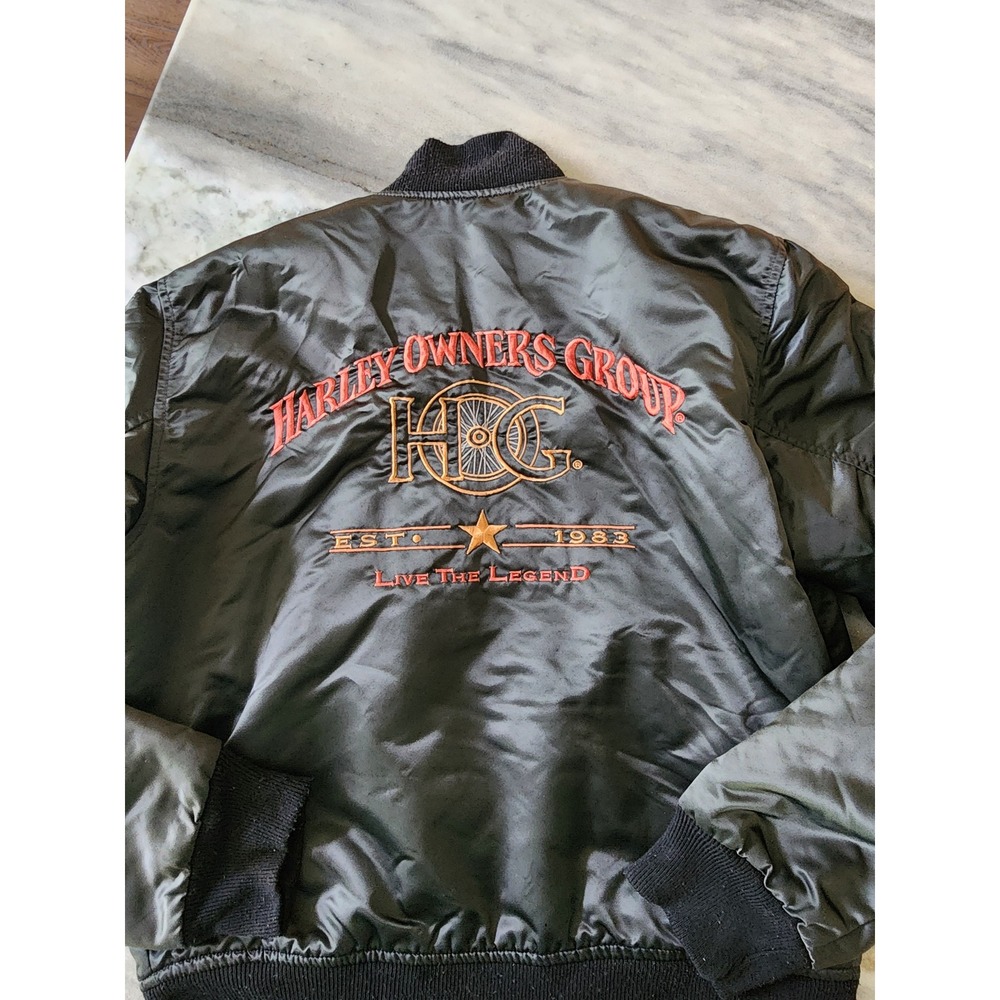 VTG Harley-Davidson HOG Bomber Jacket Mens‎ Black Embroidered Made in USA Size S
